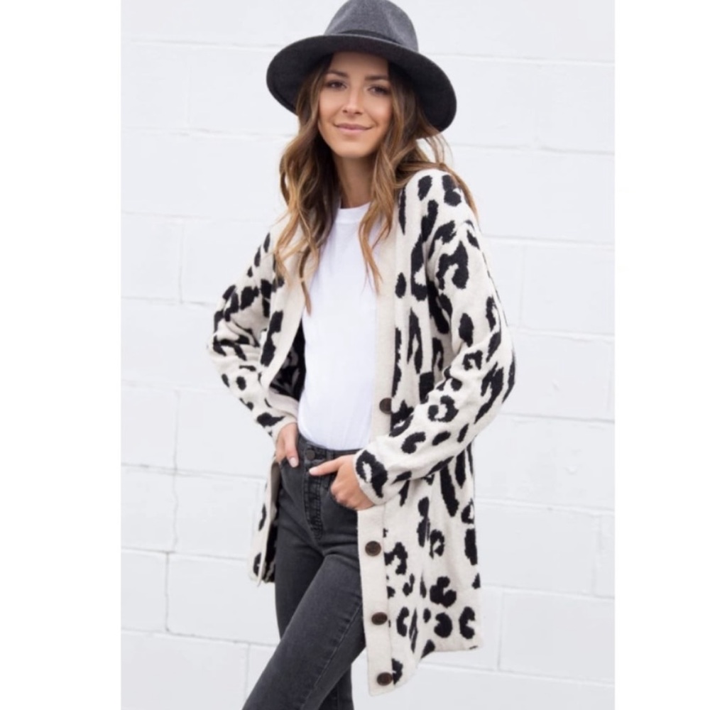Something Navy Leopard Print Cardigan M